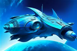 Blue Spaceship, Over Planet, Modern Spaceship, Angular,