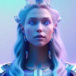 A portrait of a full body crystalised blue pink queen,smiling face, blue eyes, long blond hair, atmospheric, realistic, unreal engine, lighting, octane render.