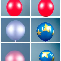 A set of high resolution photographed inflated star shaped foil balloon. six different balloons in colors: blue, gold, silver, rose gold, red, green.