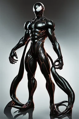 A detailed raw photo of the Venom black Cyborg made entirely of luminescent and translucent liquid materials, bathed in cinematic light. You can see all the inside of his body, with two Daft Punk-style, realistic elements, captured in infinite ultra-high-definition image quality and rendering.A new space creature from Ben 10 cartoon. Strong and graceful. Advanced metal. Magical power, precise detail and intense power.Cyborg symbiote, white color, green color, tendrils, high tech, cyberpunk, biop