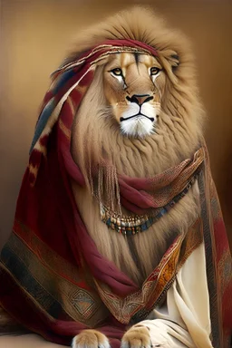 A lion wearing the Jordanian shemagh