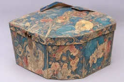 a box for storing things with beautiful drawings a lot of colours, detailed