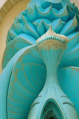 a turquoise cathedral in a vertical Nautilus shell by artist "Dorian Haqmoun"