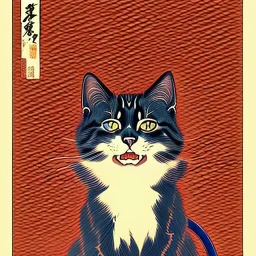 Ukiyo-e Style ,cats, with full details, full HD