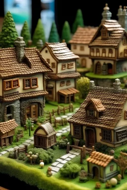 miniature houses village to display in art gallery with a rustic ambience