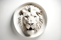 white,background,looking,through,a 3-d, hole,or,window,,a,seeing a lion