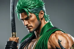 Zoro in 8k live action artstyle, one piece them, Yong Zoro , dynamic pose, intricate details, highly detailed, high details, detailed portrait, masterpiece,ultra detailed, ultra quality