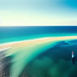 fullbody Drawing of 'beutiful beach, clouds, lighthouse,sunny day',intricate detail,andrea bonelli,Kilian Eng,Ohrai,evan lee,Aleksandr Sidelnikov,KyuYong Eom,three quarters frontal aerial view,toned colors,16k