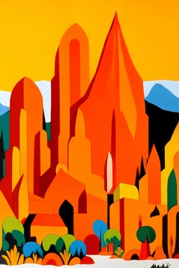An orange rocky mountain painted by Stuart Davis