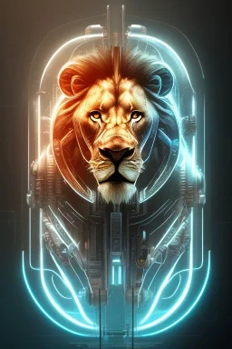 lion brain cyborg, matrix style, Tron