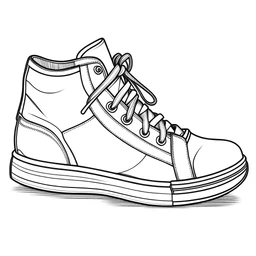 very simple with bold line and low details of outline art for children coloring pages, white background, sketch style, only use outline, clean line art, white background, no shadows and clear and well. The image is a single sneakers shoe