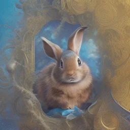 fantasy magic, sharp focus, illustration, highly detailed, digital painting, concept art, art germ and Paul Lewin and Kehinde Wiley, masterpiece silver slolo rabbit, dark blue aye