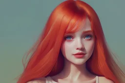 Woman in a crop top with long orange hair in a photorealistic illustrated art style 4K