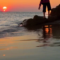 turtle and sunset and child