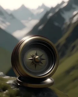 a beautiful, ultra-realistic compass in the mountain 4K