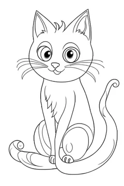 blank colouring book, simple picture for toddlers, cat with one tail, disney and pixar style