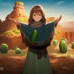 anime real life like cactus in the desert in arizona, grand canyon,anime, hands wrapped around cactus