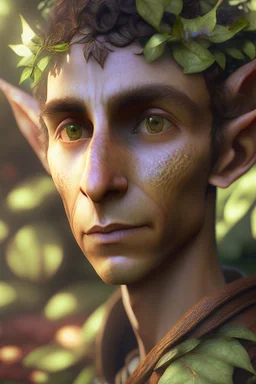 brown elf portrait in garden, hi detail, 4k, clear focus, depth of field, color correction, studio quality, backlight