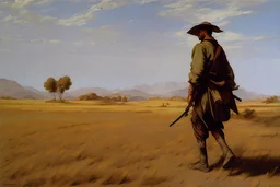 man with the gun walking among dry field by andrea del sarto