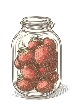 a jar with strawberry, white background, sketch style, full body, only use outline, , clean line art, white background. No shadow clear and well defined .