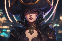 Hot Evelyn venom in 8k solo leveling shadow artstyle, pirate them, close picture, sea, neon lights, intricate details, highly detailed, high details, detailed portrait, masterpiece,ultra detailed, ultra quality