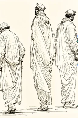 Sketches drawing the figure of an Arab man from his right side