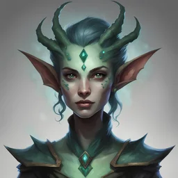 generate a dungeons and dragons character portrait of a changeling that can shapeshift into anyone at any time. She looks female, but has no apparent facial features. Generate people behind her.