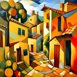 målning kubism en varm eftermiddag i en liten spansk by