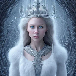 portrait of the most incredible, stunning, beautiful ice queen goddess,chronicles of narnia, white witch, intricate crystal ice crown, iridescent gown, 8k resolution, high-quality, fine-detail, elaborate, digital art, detailed matte, volumetric lighting, beautiful, illustration, brian froud, howard lyon, selina french, greg rutowski,