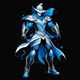 Dragman art illustration black background blue and white color full body