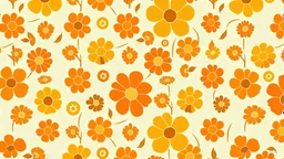 "A retro 1970s-inspired wallpaper with bold, repeating patterns of large, abstract flowers in orange, mustard yellow, and brown. The vibrant colors and groovy design give the wallpaper a playful, nostalgic feel, perfect for adding character to kitchens or accent walls in creative spaces."