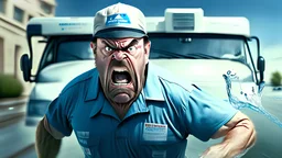 angry water delivery driver man