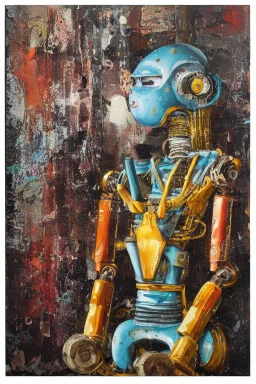 Anthropology robot heavy impaste oilpaint beautiful paintings with pasted oil