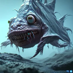 fluid ink angler fish creature, unreal engine 5, 8k resolution, photorealistic, ultra detailed