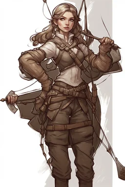 Girl Archer concept art, full body, sketch, coll style, bow