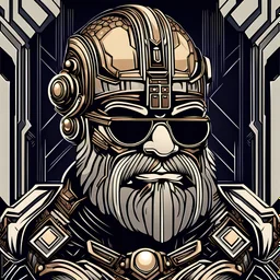 fantasy cyborg dwarf in a vector graphics style of art deco