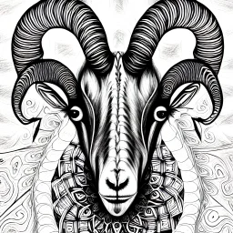 beutiful goat curl horn, ultra detailed, psychedelic, sketched, pencil, zentangle art, mandala