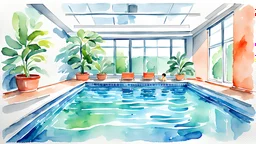 watercolor painting. Pool. indoor swimming pool. Teaching children to swim. Illustration. painting