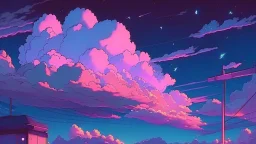 Cute and aesthetic anime clouds at night, 90s, cartoon, lofi