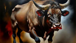 dangerous bull oil painting