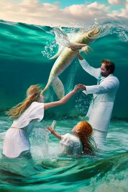 doctors throwing a girl mermaid into the ocean