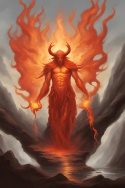 Fantasy art, God of Fire, creature, mythical, magma dripping off the body