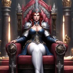 some extra heretical 40K, a genderbent version of Big Emmanuelle himself on the throne. Or is it herself here, I guess? regular, slightly fetishistic 40K style of depicting females with boobplates and all and still have the figure af the Big Emmanuelle exude an air of serious authority.