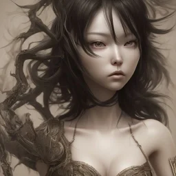 hitomi tanaka, long black hair, perception of mortality, loose morals, angry at society, disappointed by life, Unreal Engine 5, highly detailed, highest quality, digital painting, complex 3d render, unreal engine render, insane detail, intricate photograph quality, magnificent, majestic, highly intricate, Realistic photography, grand hall, wicked throne, holding scepter, crown of barbwire, dark color palette, metallic, highly detailed, highest quality, digital painting