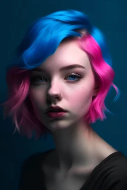 Gorgeus portrait with blue and pink with no faces