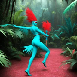 3D anaglyph red-cyan glasses required to watch T'Pol dressed in coloured feathers doing Baton twirling in the jungle