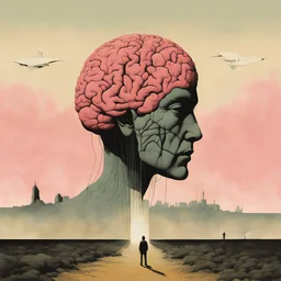 Pink Floyd album cover for Brain Damage, by ALESSANDRO GOTTARDO and Zdzislaw Beksinski, album cover art, sharp colors, eerie, bright, mysterious, silkscreened.