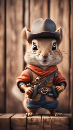 wanted poster on wooden wall depicting a handsome cute cowboy squirrel ninja,bokeh like f/0.8, tilt-shift lens 8k, high detail, smooth render, down-light, unreal engine, prize winning