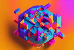 3D colorful geometric installation, simplistic, studio lighting, C4D, 16k, Behance, Artstation, centered, top down camera, vibrant