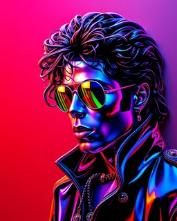 WPAP Pop art style Michael Jackson outside emboss 3d shiny cubis mirrors glass minimalist Neo Surrealisme Unique surrealistic artwork brutal multicolor neon colors,find details,UHD neons